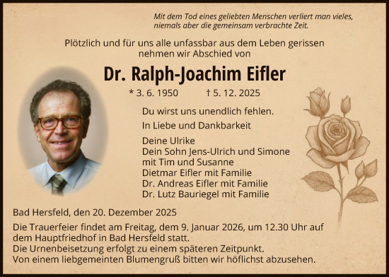 Traueranzeige von Ralph-Joachim Eifler von HZHN