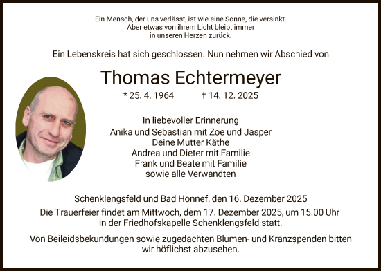 Traueranzeige von Thomas Echtermeyer von HZ