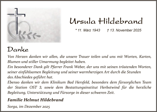 Traueranzeige von Ursula Hildebrand von HZ