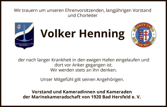 Traueranzeige von Volker Henning von HZ
