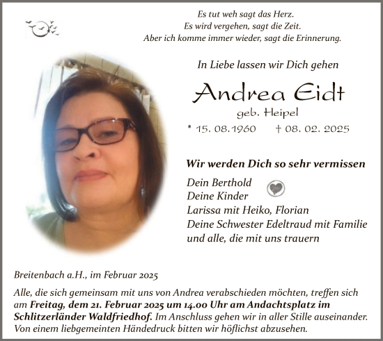 Traueranzeige von Andrea Eidt von HZHNA