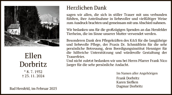 Traueranzeige von Ellen Dorbritz von HZ