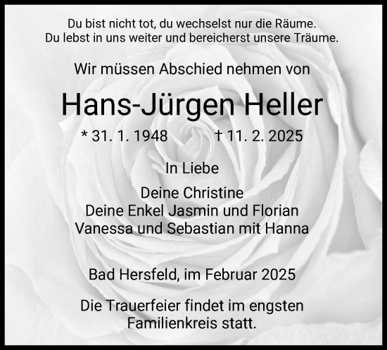 Traueranzeige von Hans-Jürgen Heller von HZ