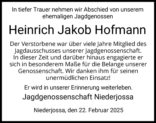 Traueranzeige von Heinrich Jakob Hofmann von HZ