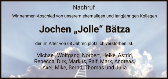 Traueranzeige von Jochen Bätza von HZ