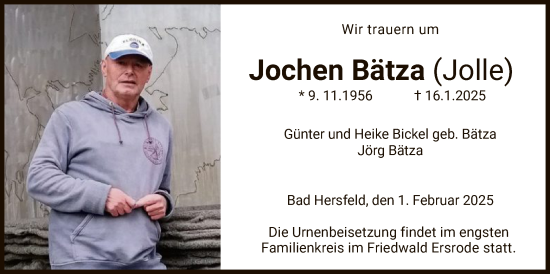 Traueranzeige von Jochen Bätza von HZHNA
