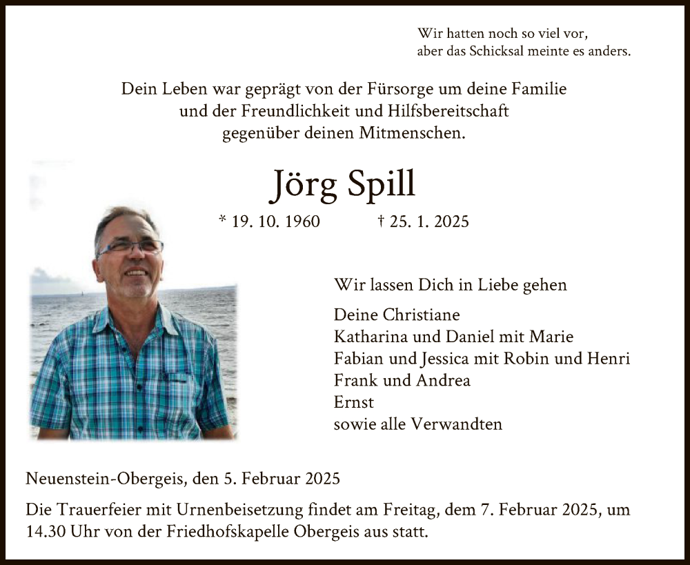  Traueranzeige für Jörg Spill vom 05.02.2025 aus HZ