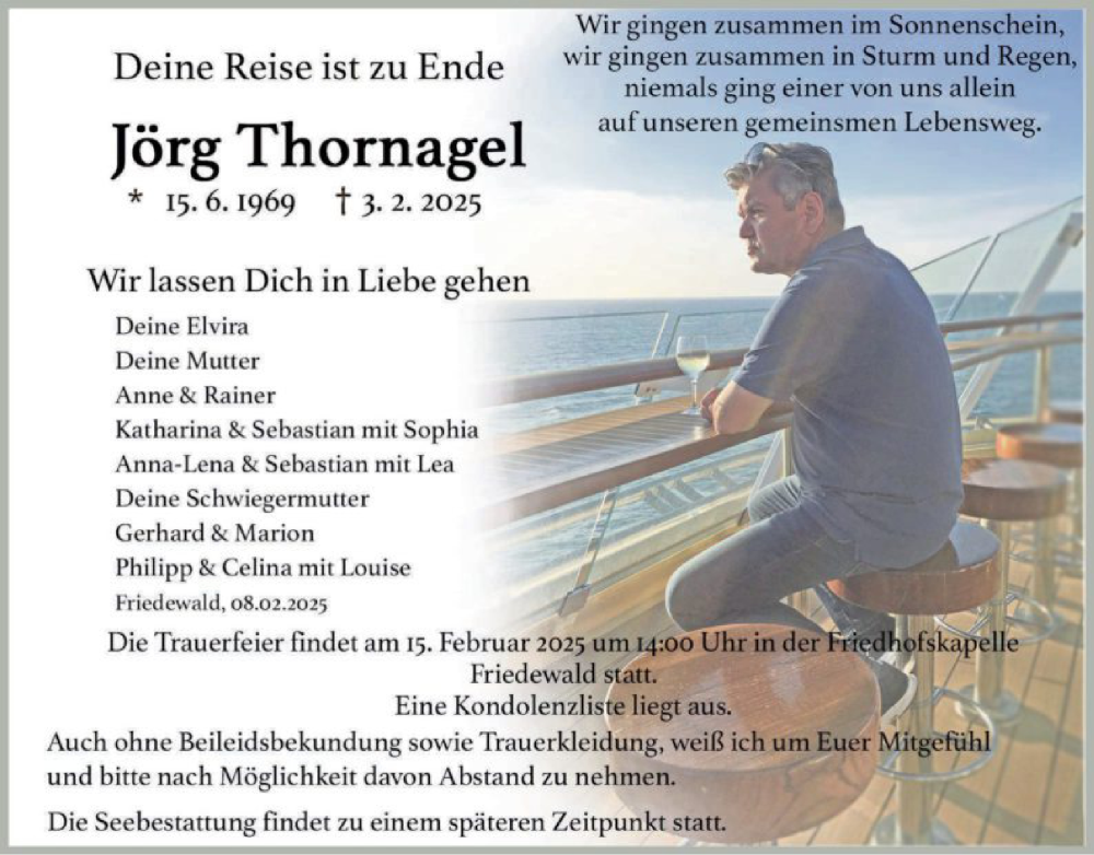  Traueranzeige für Jörg Thornagel vom 08.02.2025 aus HZ
