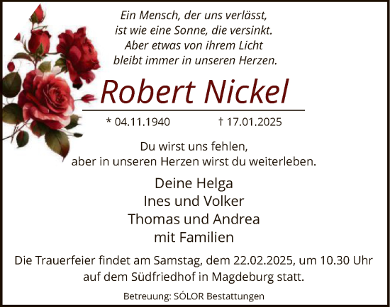 Traueranzeige von Robert Nickel von HZ