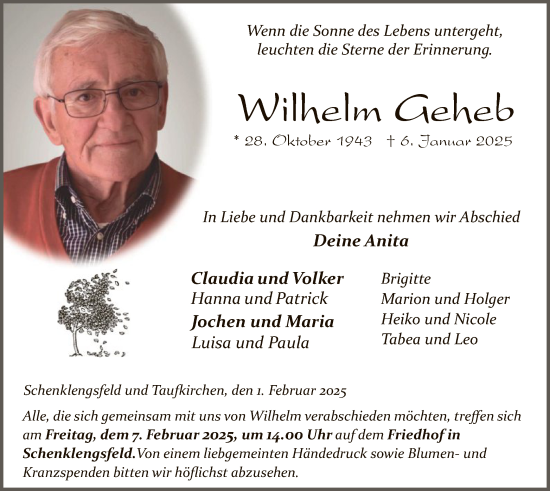 Traueranzeige von Wilhelm Geheb von HZ
