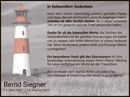 Traueranzeige von Bernd Siegner von HZ