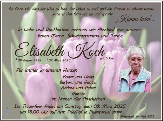 Traueranzeige von Elisabeth Koch von HZ