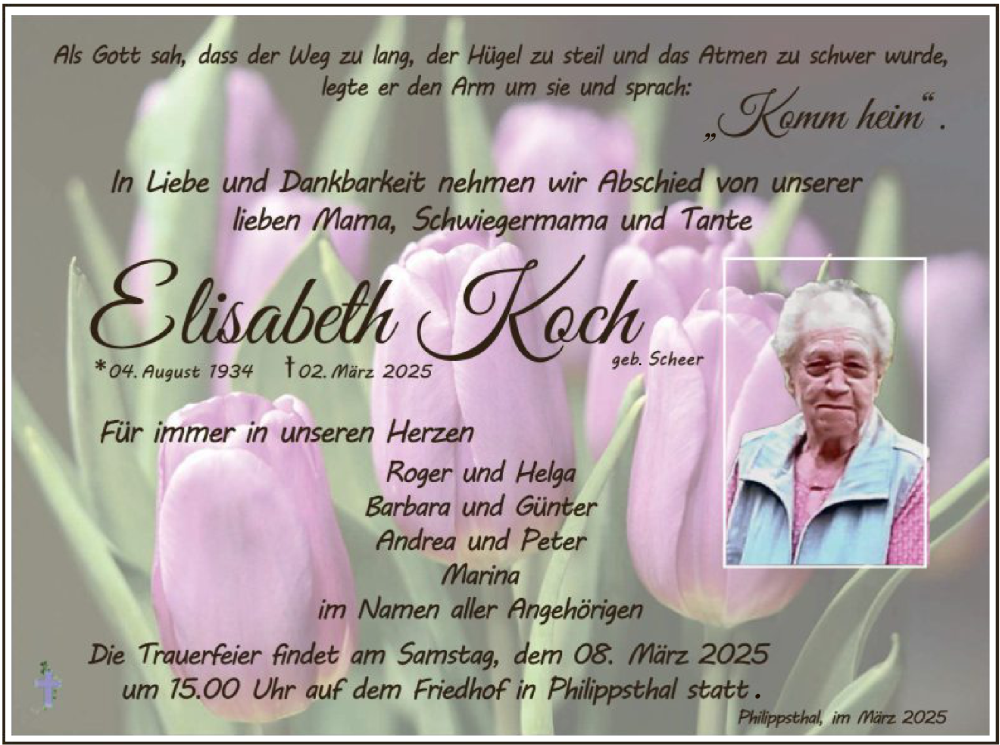  Traueranzeige für Elisabeth Koch vom 06.03.2025 aus HZ