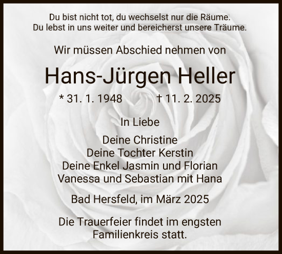 Traueranzeige von Hans-Jürgen Heller von HZ