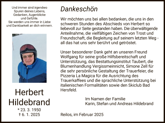 Traueranzeige von Herbert Hildebrand von HZHNA