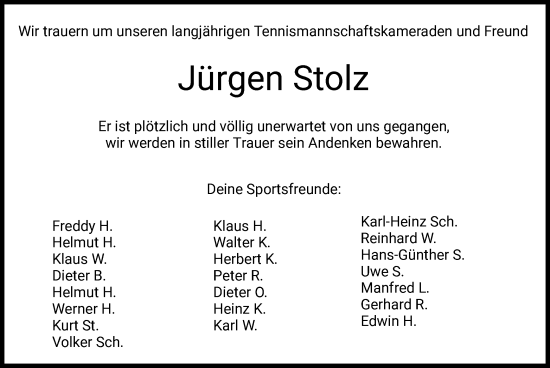 Traueranzeige von Jürgen Stolz von HZ