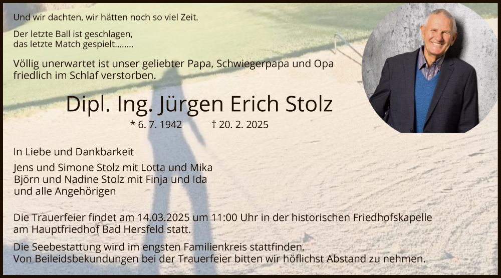  Traueranzeige für Jürgen Erich Stolz vom 08.03.2025 aus HZHNA