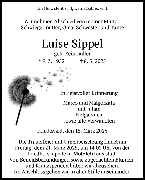 Traueranzeige von Luise Sippel von HZ