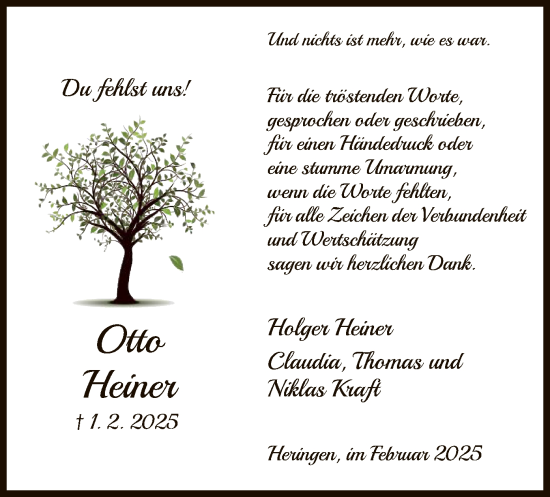 Traueranzeige von Otto Heiner von HZ
