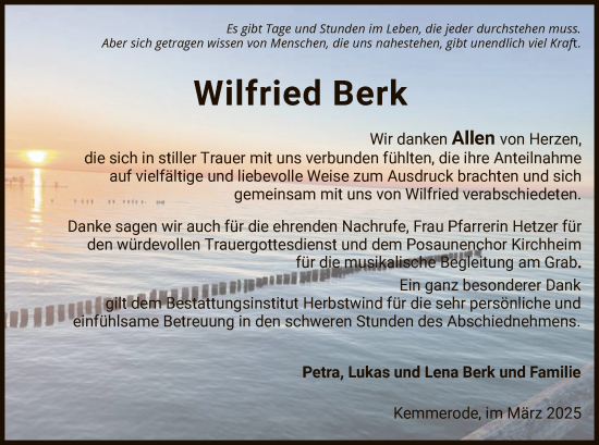 Traueranzeige von Wilfried Berk von HZ