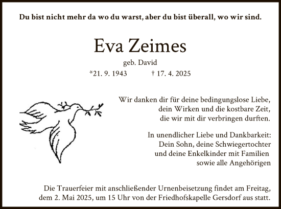 Traueranzeige von Eva Zeimes von HZ