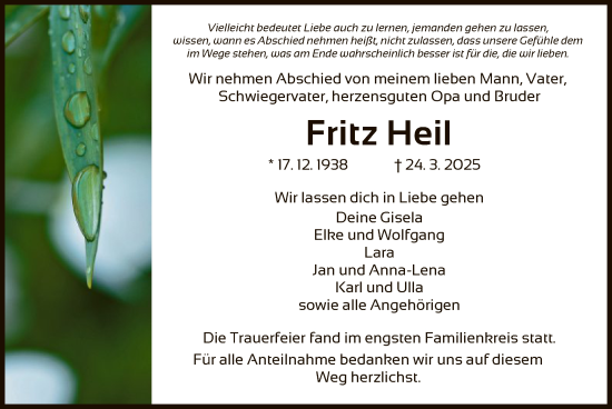 Traueranzeige von Fritz Heil von HZ