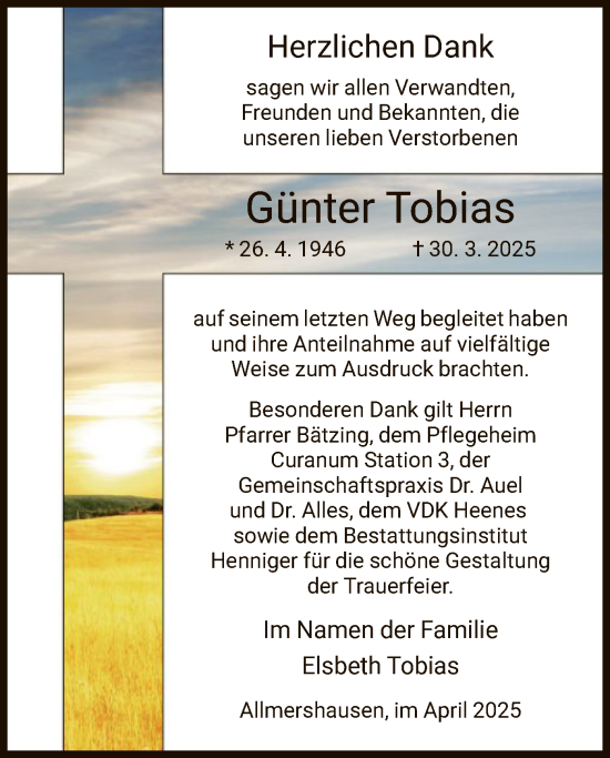 Traueranzeige von Günter Tobias von HZ