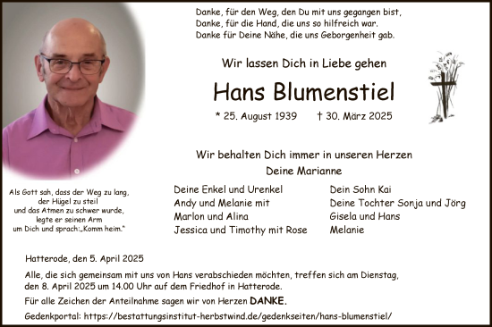 Traueranzeige von Hans Blumenstiel von HZ