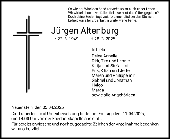 Traueranzeige von Jürgen Altenburg von HZ