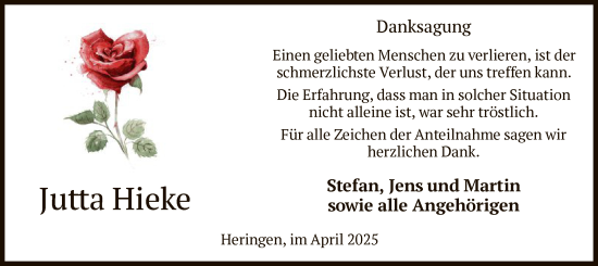 Traueranzeige von Jutta Hieke von HZ