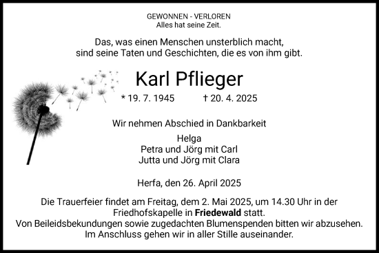 Traueranzeige von Karl Pflieger von HZ