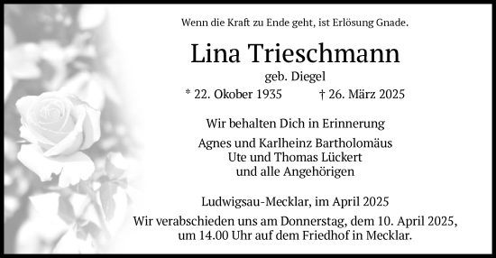 Traueranzeige von Lina Trieschmann von HZ