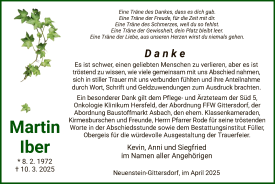 Traueranzeige von Martin Iber von HZHNA
