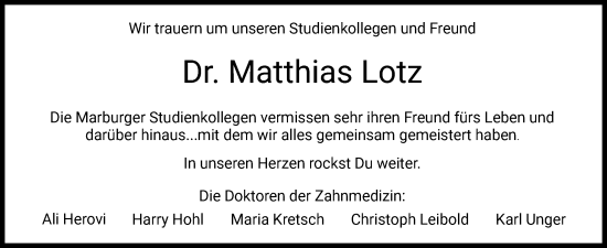 Traueranzeige von Matthias Lotz von HZ