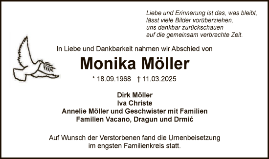 Traueranzeige von Monika Möller von HZ