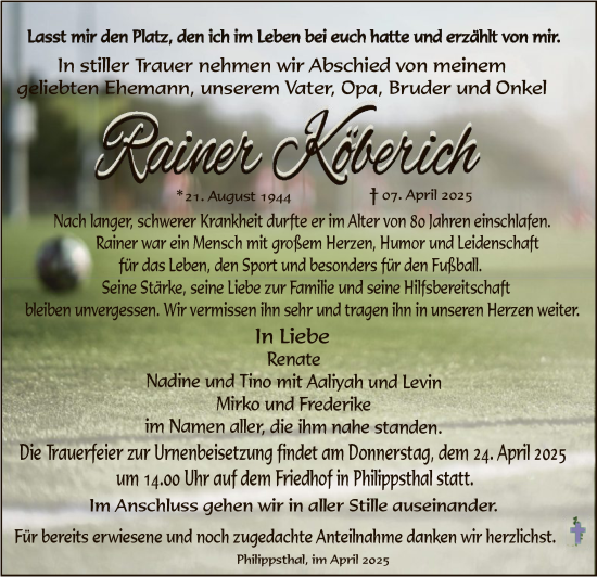 Traueranzeige von Rainer Köberich von HZHNA