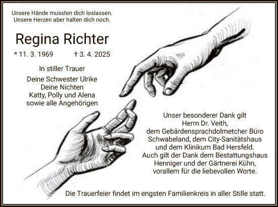Traueranzeige von Regina Richter von HZHNA