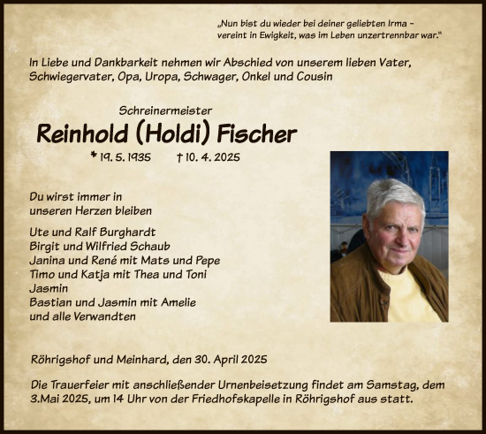Traueranzeige von Reinhold Fischer von HZ