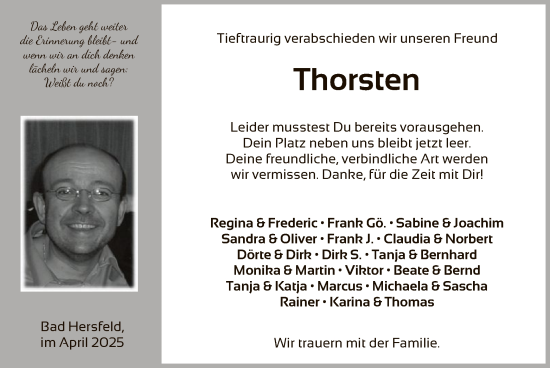 Traueranzeige von Thorsten Leben von HZ