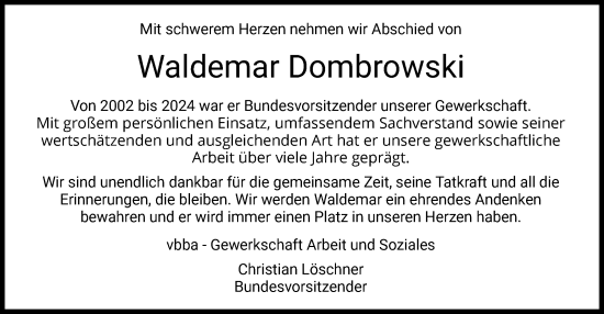 Traueranzeige von Waldemar Dombrowski von HZ