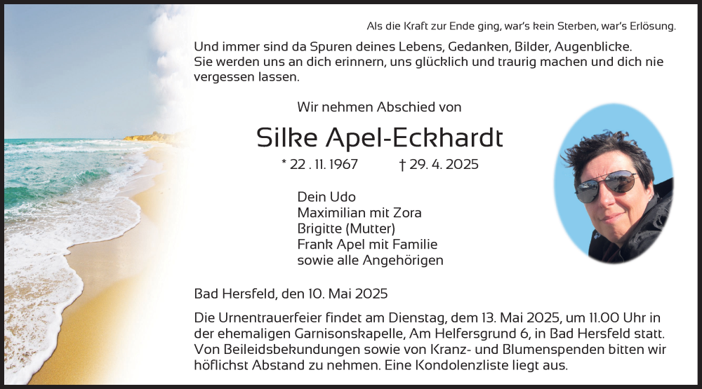  Traueranzeige für Silke Apel-Eckhardt vom 10.05.2025 aus HZ