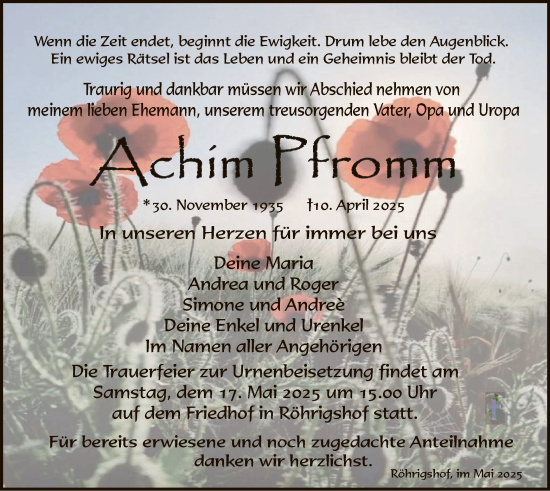 Traueranzeige von Achim Fromm von HZHNA