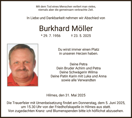 Traueranzeige von Burkhard Möller von HZ