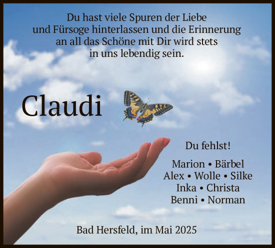 Traueranzeige von Claudia  von HZ