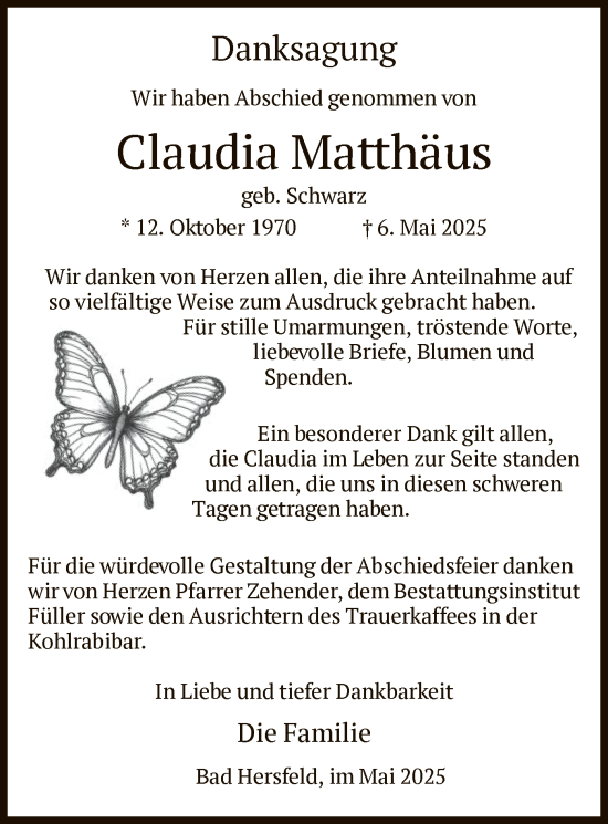 Traueranzeige von Claudia Matthäus von HZ