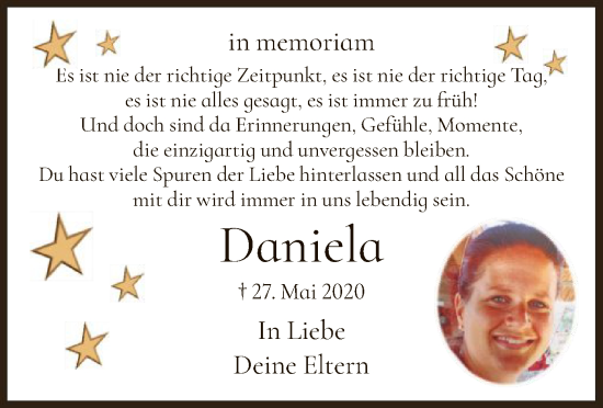 Traueranzeige von Daniela - von HZ
