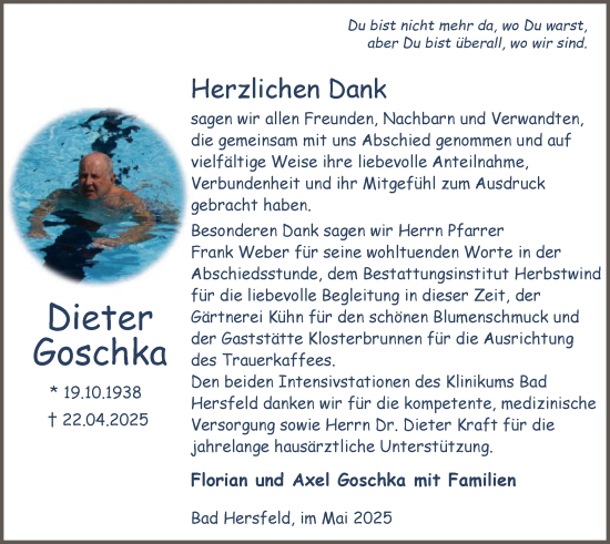 Traueranzeige von Dieter Goschka von HZ