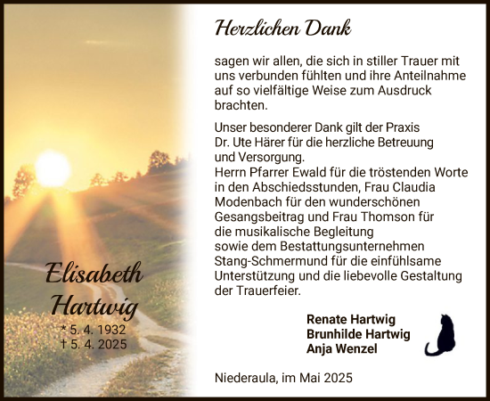 Traueranzeige von Elisabeth Hartwig von HZ