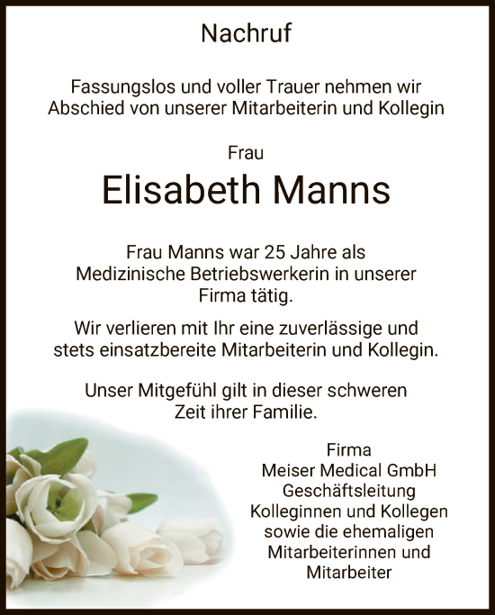 Traueranzeige von Elisabeth Manns von HZ