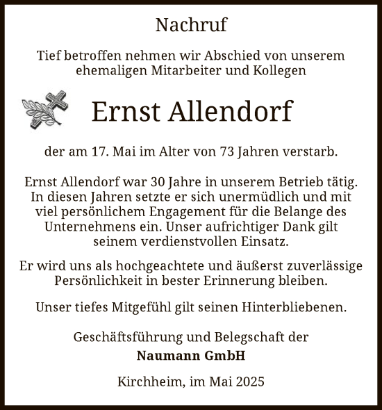 Traueranzeige von Ernst Allendorf von HZ